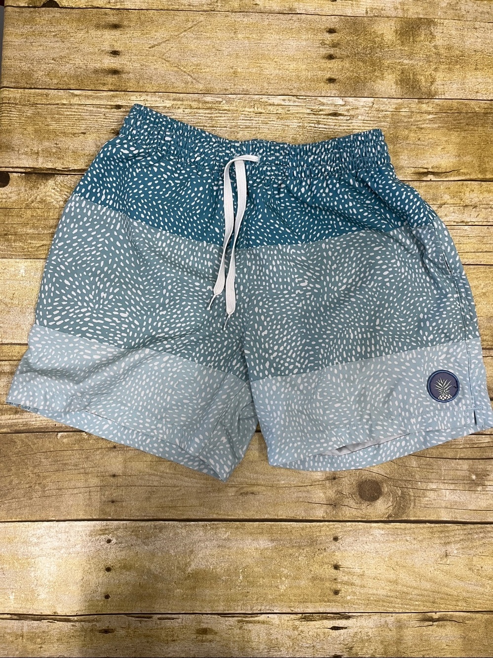 chubbies Teal and Light Blue Patterned Swim Hybrids size S